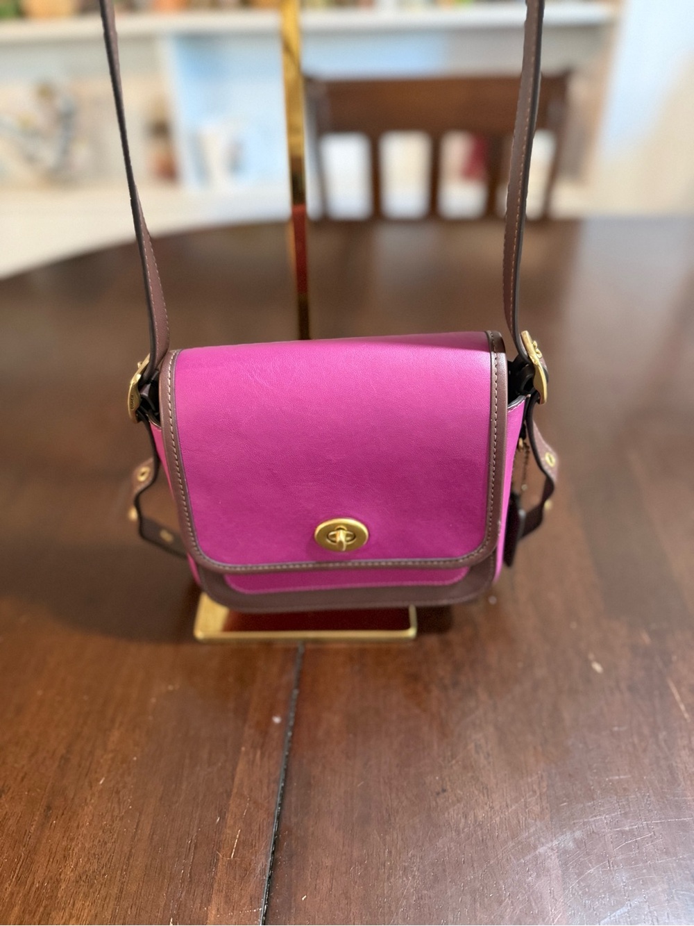 Coach Rambler Crossbody 16 in magenta and burgundy colorblock
